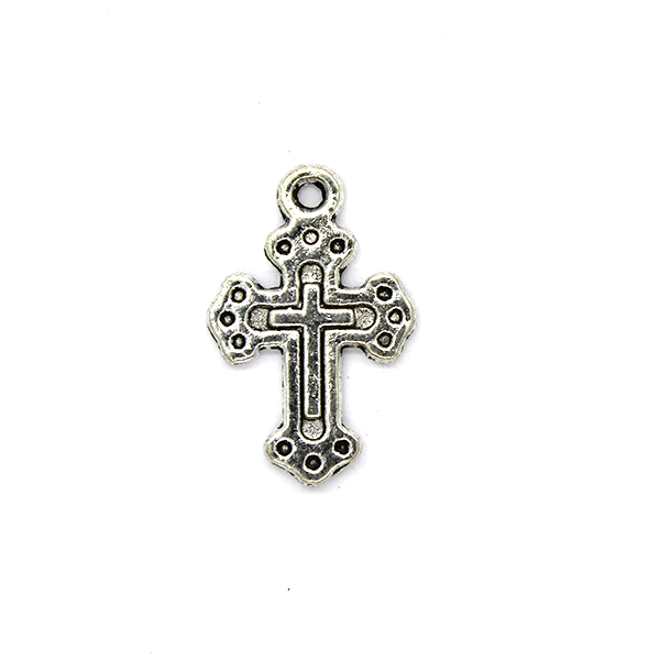 Pendant, Triple Dotted Bottoni Cross, Silver, Alloy, 19mm x 12mm, Sold Per pkg 6