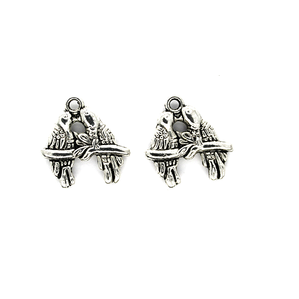 Charms, Love Birds, Silver, Alloy, 18mm X 17mm, Sold Per pkg of 8