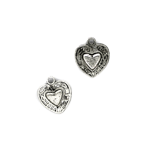 Charms, Heart, Silver, Alloy, 15mm X 13mm, Sold Per pkg of 8