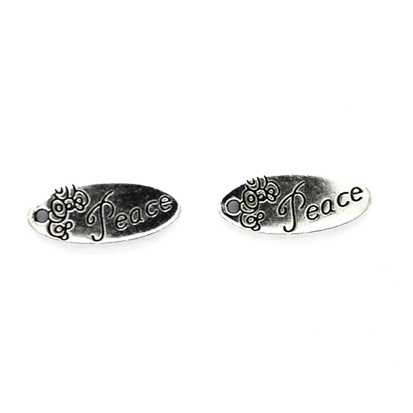 Charms, Peace Tag, Silver, Alloy, 25mm X 10mm, Sold Per pkg of 3