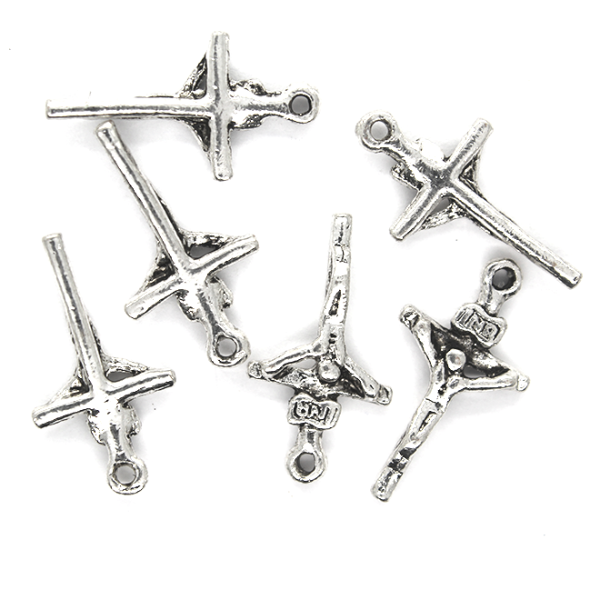 Pendant, Crucifix Cross, Silver, Alloy, 19mm x 10mm, Sold Per pkg 10