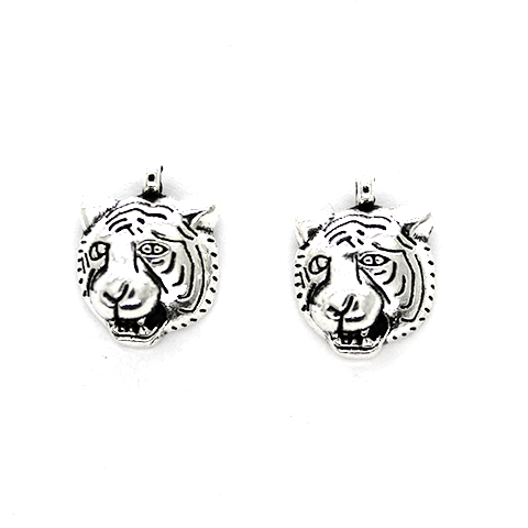 Charms, Tiger Head, Silver, Alloy, 15mm X 13m, Sold Per pkg of 4