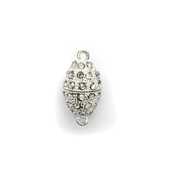 Clasp, Oval Rhinestone Magnetic Sphere Clasp, Silver, Alloy, 25mm x 13mm, Sold Per pkg of 1 - Butterfly Beads