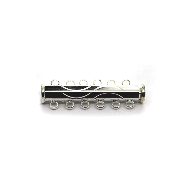 Clasp, Magnetic Slide Multi Strand Tube Clasp, 6 hole, Silver, Alloy, 35mm x 10mm x 6mm, Sold Per pkg of 1 - Butterfly Beads
