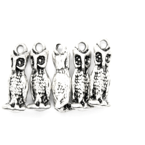 Charms, Standing Owl, Silver, Alloy, 19mm X 6mm, Sold Per pkg of 5