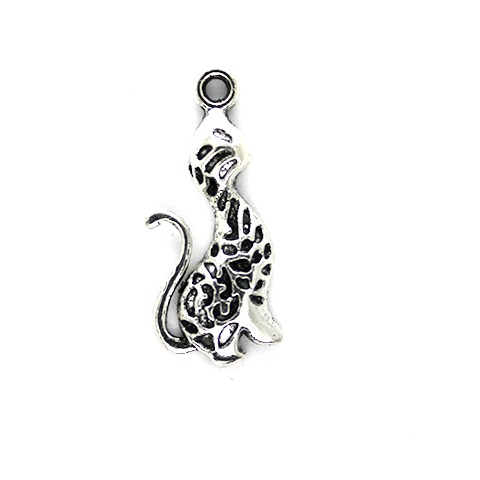Charms, Spotted PeterBald Cat, Silver, Alloy, 22mm X 12mm X 4mm, Sold Per pkg of 4