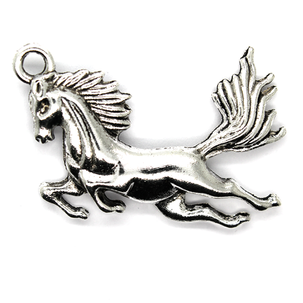 Pendants, Leaping Pegasus, Silver, Alloy, 33mm x 50mm, Sold Per pkg of 2