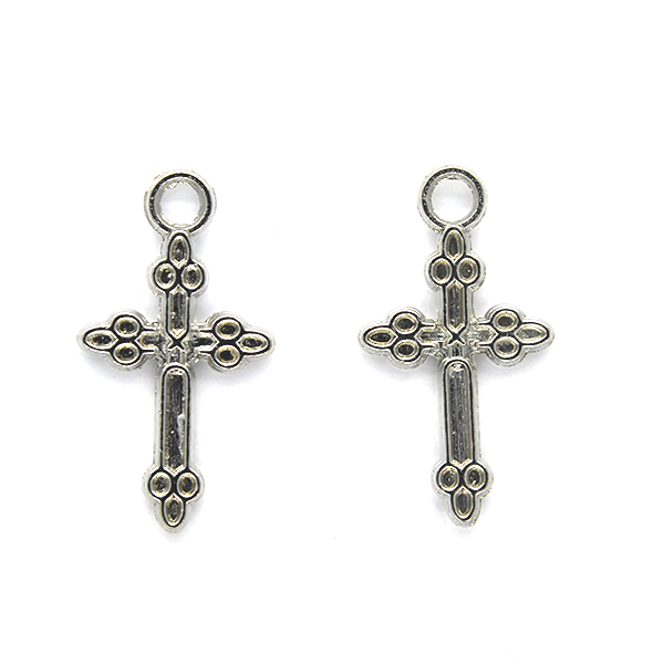 Pendant, Tri-Bottoni Cross, Silver, Alloy, 19mm x 10mm, Sold Per pkg 12