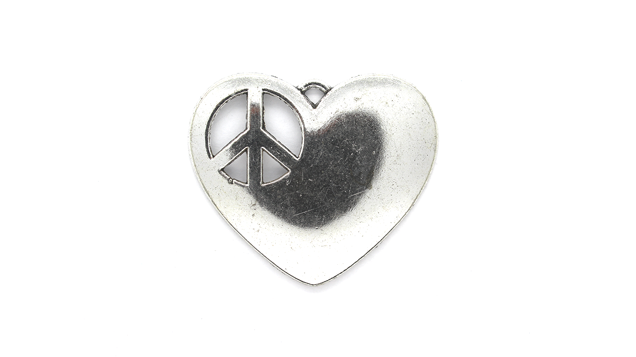 Pendants, Heart of Peace, Silver, Alloy, 35mm X 42mm, Sold Per pkg of 2