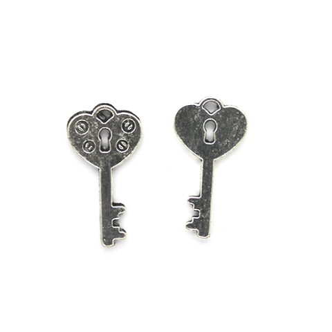 Charms, Heart Lock Key, Silver, Alloy, 21mm x 11mm x, Sold Per pkg 5