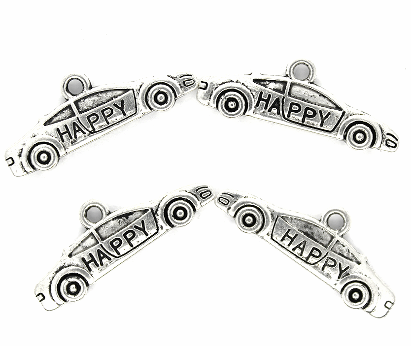 Charms, Happy Car, Silver, Alloy, 10mm X 26mm X 2mm, Sold Per pkg of 8