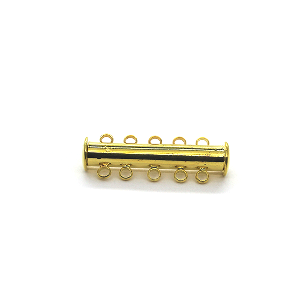 Clasp, Magnetic Slide Multi Strand Tube Clasp, 5 hole, Gold, Alloy, 30mm x 10mm x 7mm, Sold Per pkg of 1 - Butterfly Beads