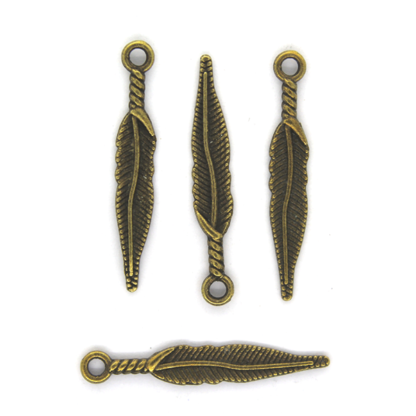 Charms, Subulate Leaf, Brass, Brass Alloy, 28mm X 4mm, Sold Per pkg of 14