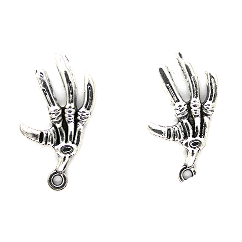Charms, Skeletal Hand, Silver, Alloy, 18mm x 15mm, Sold Per pkg of 4