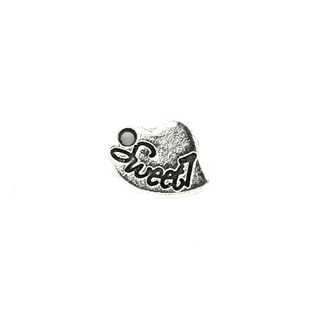 Charms, Slanted Sweet Heart, Silver, Alloy, 7mm X 10mm, Sold Per pkg of 12