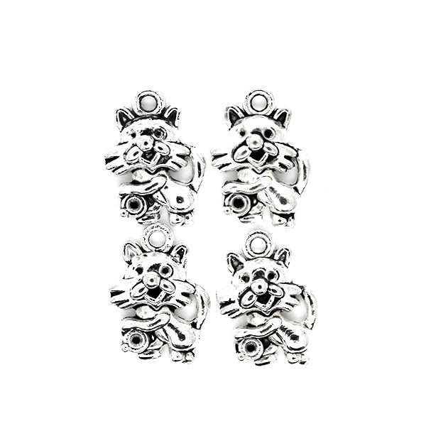 Charms, Large Kitten, Silver, Alloy, 19mm X 14mm X 4mm, Sold Per pkg of 6