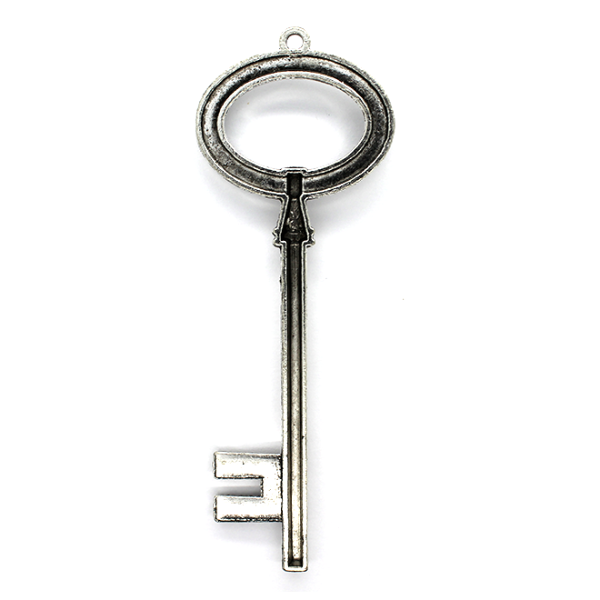 Pendants, Classic Round Key, Silver, Alloy, 87mm x 31mm, Sold Per pkg of 1