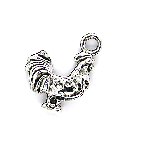 Charms, Rooster, Silver, Alloy, 22mm X 16mm, Sold Per pkg of 5