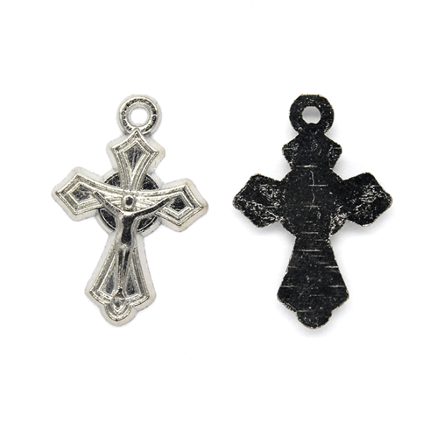 Pendant, Rounded Latin Crucifix, Silver, Alloy, 22mm x 15mm, Sold Per pkg 8