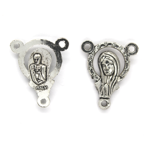 Charms, Starred Praying Mary Madallion, Silver, Alloy, 19mm x 16mm, Sold Per pkg 6