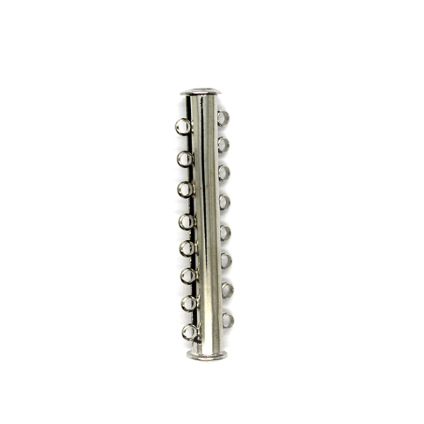 Clasp, Magnetic Slide Multi Strand Tube Clasp, 8 hole, Alloy, Silver, 45mm x 10mm, Sold Per pkg of 1 - Butterfly Beads