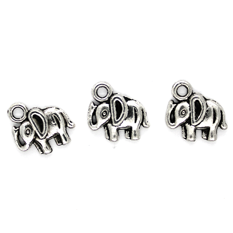 Charms, Up-Horned Elephant, Silver, Alloy, 12mm X 10mm, Sold Per pkg of 10