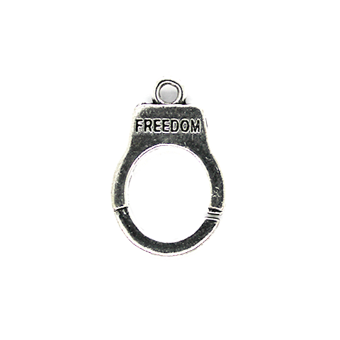 Charms, Handcuffs with Freedom, Silver, Alloy, 23mm X 15mm, Sold Per pkg of 2