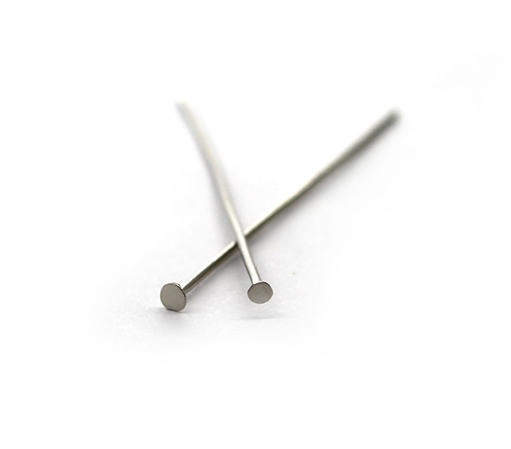 Flat Head Pins, Silver, Rhodium Alloy, 1.93 inch, 20 Gauge