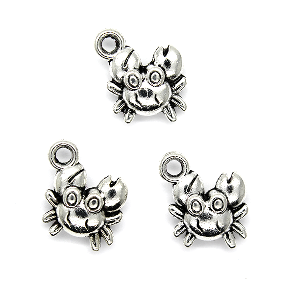 Charms, Tiny Crab, Silver, Alloy, 15mm X 12mm, Sold Per pkg of 6