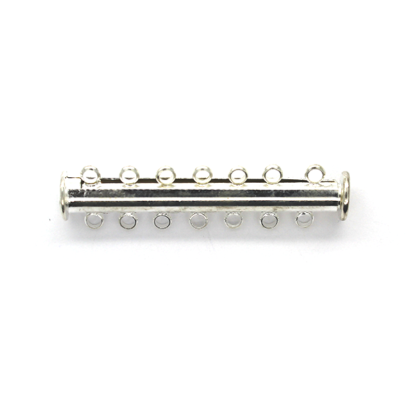 Clasp, Magnetic Slide Multi Strand Tube Clasp, 7 hole, Silver, Alloy, 39mm x 10mm x 7mm, Sold Per pkg of 1 - Butterfly Beads