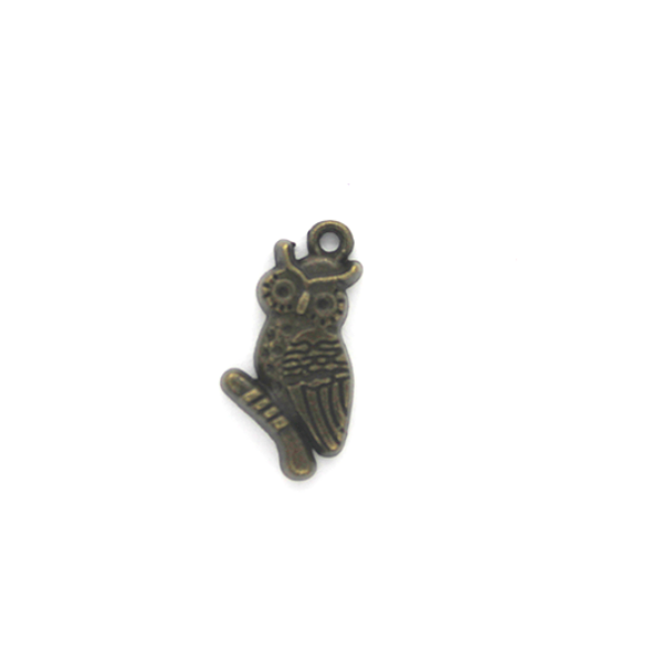 Charms, Staring Owl, Bronze, Alloy, 20mm X 10mm, Sold Per pkg of 4