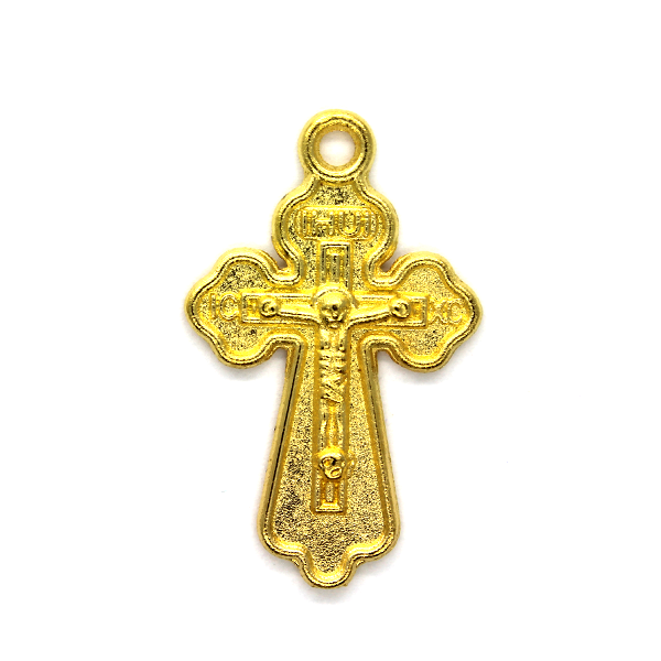 Pendant, Double In-lined Crucifix, Gold, Alloy, 25mm x 16mm, Sold Per pkg 8