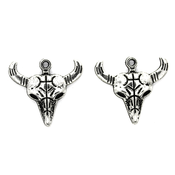 Charms, Ox Head, Silver, Alloy, 28mm X 26mm, Sold Per pkg of 3