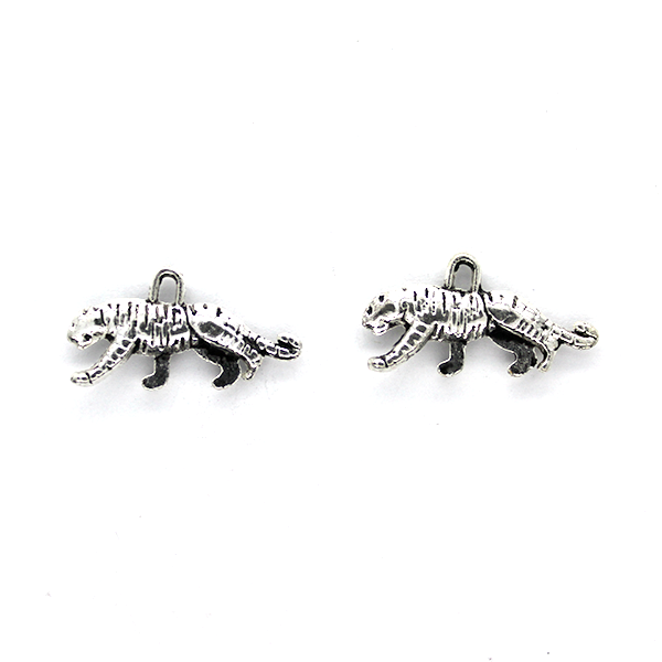 Charms, Silent Tiger, Silver, Alloy, 21mm X 9mm, Sold Per pkg of 4