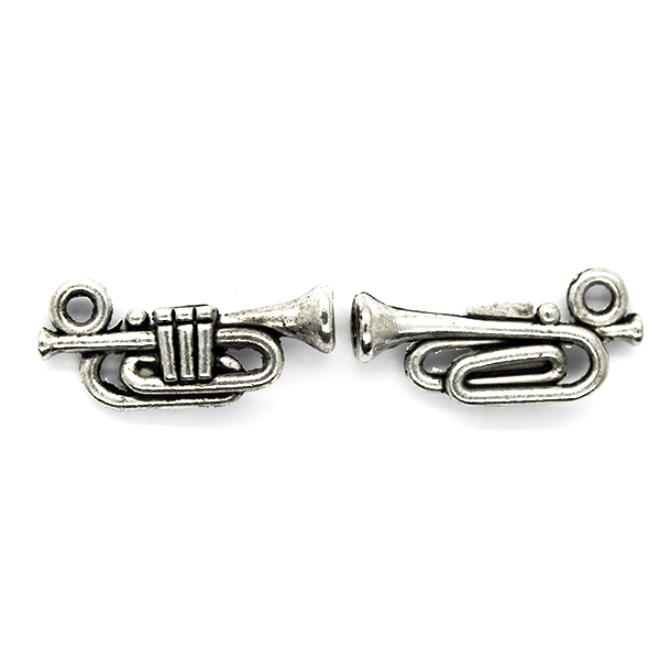 Charms, Classic Trumpet, Silver, Zinc Alloy, 17mm X 8m, Sold Per pkg of 10