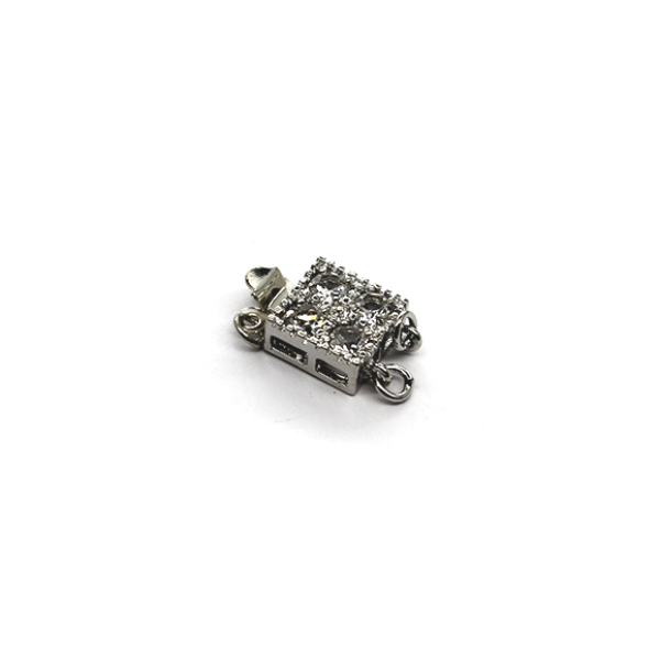 Clasp, Box Crystal Snap Clasp, Silver, Alloy, 14mm x 9mm, Sold Per pkg of 1 - Butterfly Beads