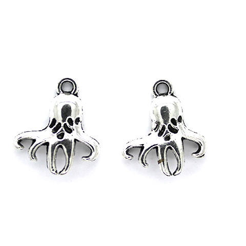 Charms, Spooky Octopus, Silver, Alloy, 18mm X 16mm, Sold Per pkg of 5