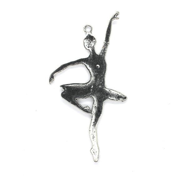 Pendants, Posing Ballerina, Silver, Alloy, 68mm x 35mm, Sold Per pkg of 2
