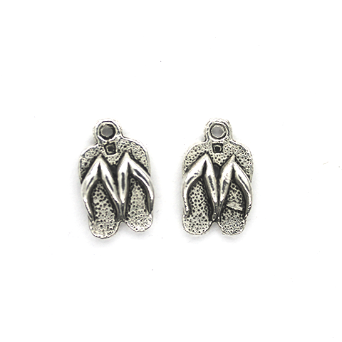 Charms, Sandy Flip Flops, Silver, Zinc Alloy, 15mm x 9mm, Sold Per pkg 10