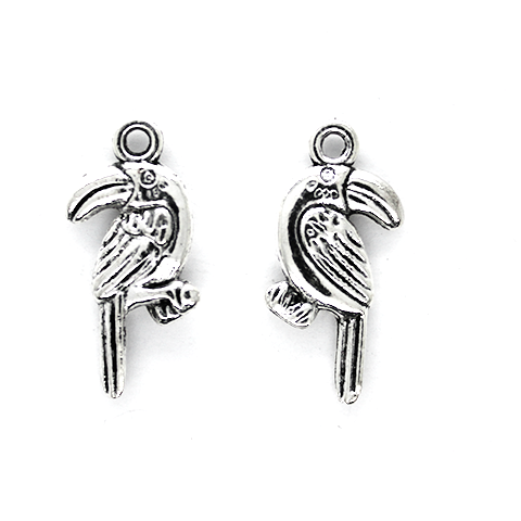 Charms, Toucan Bird, Silver, Alloy, 24mm X 12mm, Sold Per pkg of 4