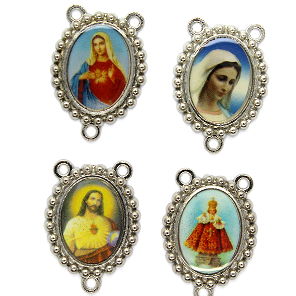 Charms, Rosary Centerpiece, Multi-Coloured, Alloy, 22mm x 16mm,  Sold Per pkg 4