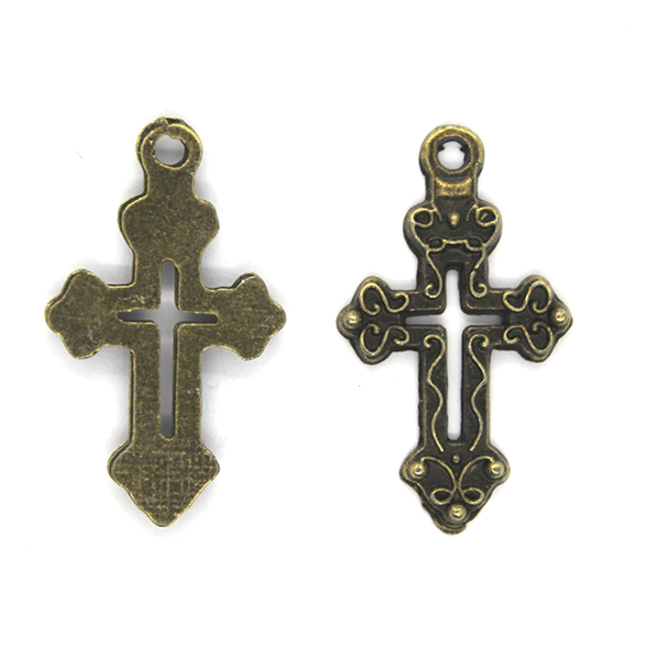 Pendant, Graved Bottoni Cross, Brass Alloy, 26mm x 15mm,  Sold Per pkg 6