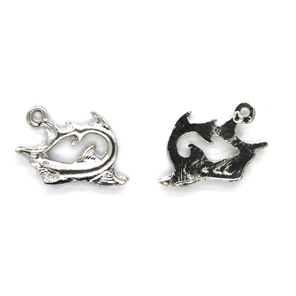 Charms, Slim Shark, Silver, Alloy, 14mm X 18mm X 2mm, Sold Per pkg of 5