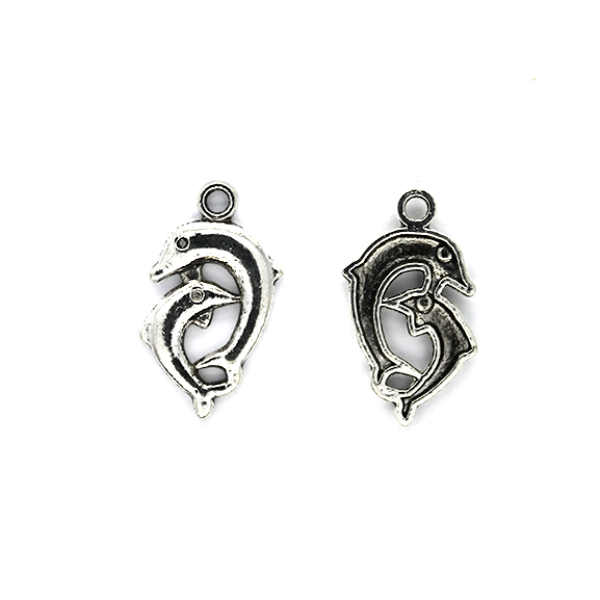 Charms, Diving Dolphins, Silver, Alloy, 21mm X 18mm X 15mm, Sold Per pkg of 8