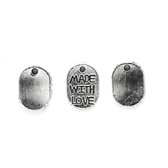 Charms, Made with Love Tag, Silver, Alloy, 11mm X 8mm, Sold Per pkg of 6