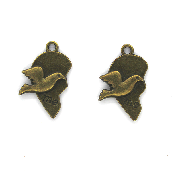 Charms, Broken Dove Heart, Bronze, Brass Alloy, 25mm X 15mm, Sold Per pkg of 3