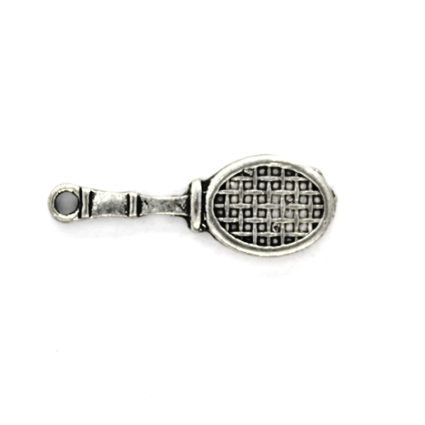 Charms, Badminton Racquet, Silver, Alloy, 29mm, Sold Per pkg of 4