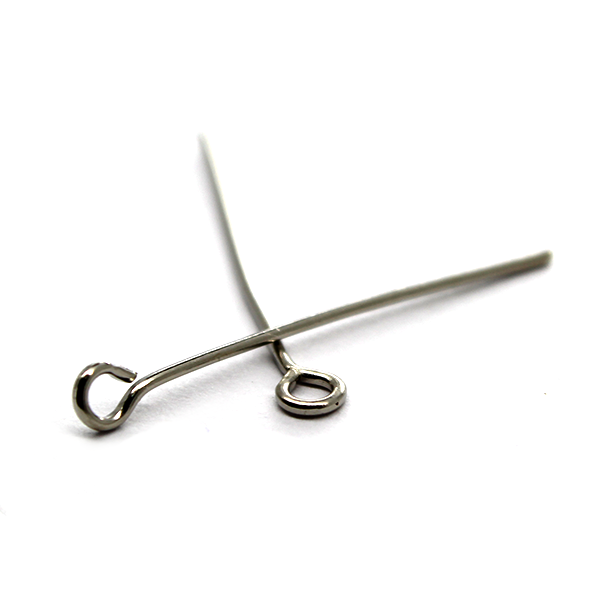 Eye Pins, Silver, Rhodium Alloy, 1.00 inch, 21 Gauge