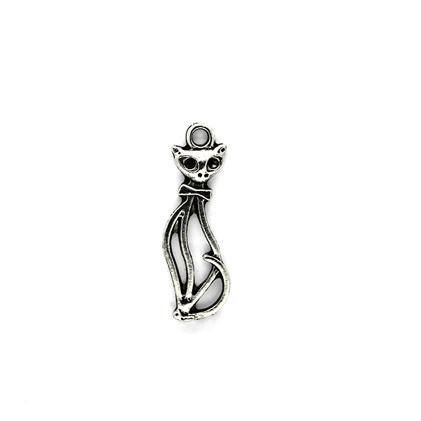 Charms, Long Cat, Silver, Alloy, 33mm x 10mm, Sold Per pkg of 5