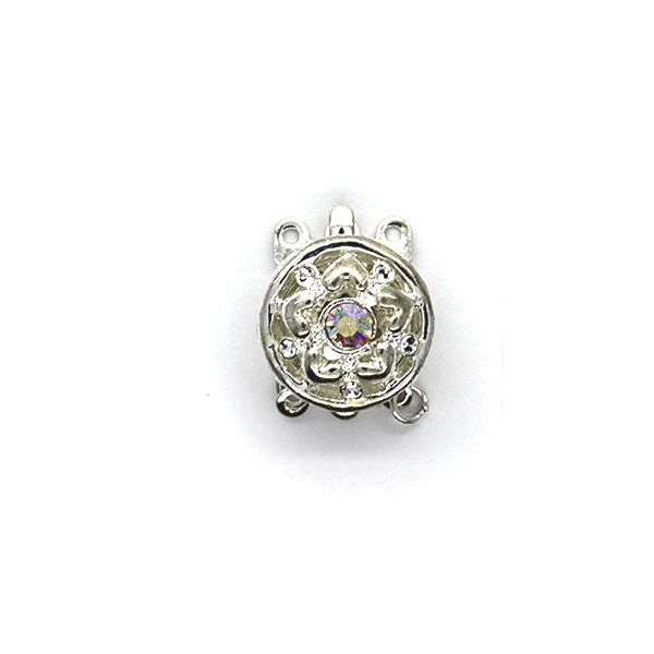 Clasp, Rainbow Crystal Snap Clasp, Silver, Alloy, 20mm x 15mm, Sold Per pkg of 1 - Butterfly Beads